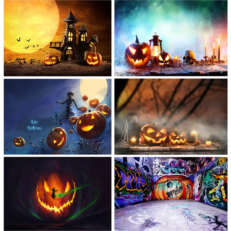 

SHENGYONGBAO Halloween Backdrop Pumpkin Lantern Forest Moon Tombstone Baby Photography Background Photo Studio Props 2182 XZR-04