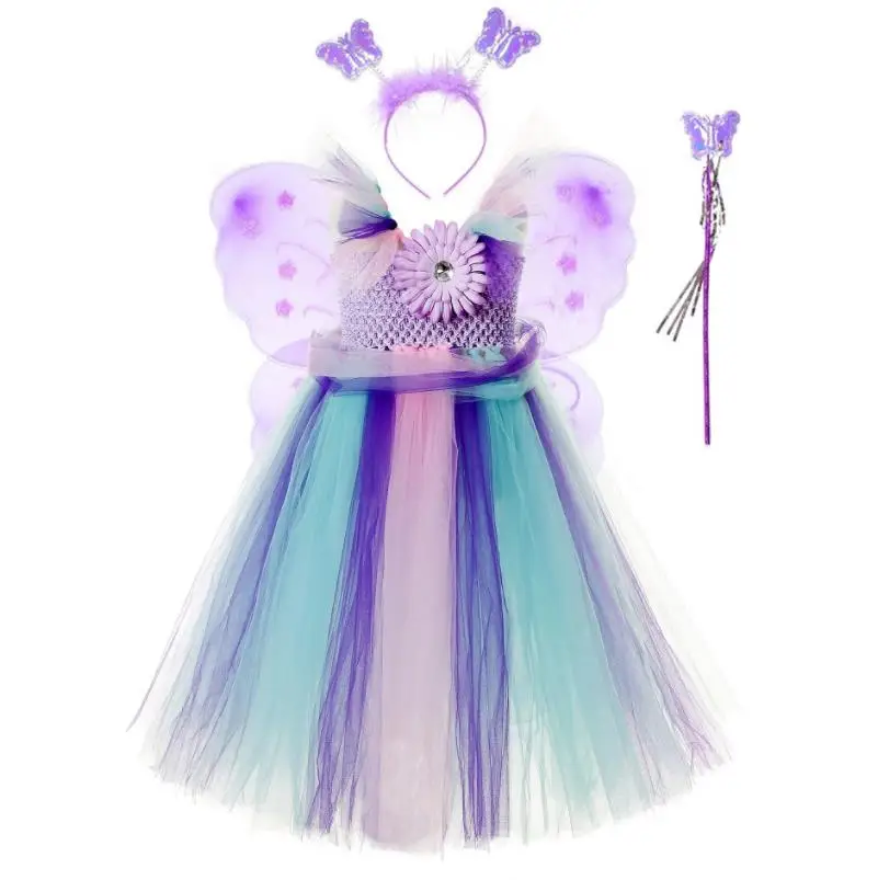 Vestido infantil/ г.; платье-пачка для девочек; детское пышное платье из тюля с крыльями бабочки; Детский карнавальный костюм на Хэллоуин; платья
