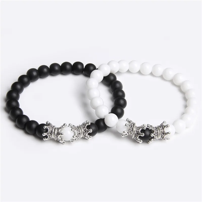 Пара черный белый любовь энергетические бусы браслет для женщин и мужчин дружба
