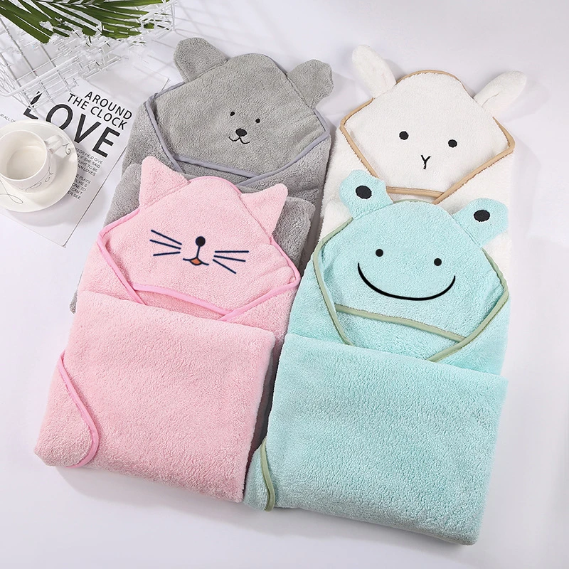 Детское Пончо банное полотенце Bebe Toalla бархатное 90*90 см флисовое с капюшоном для