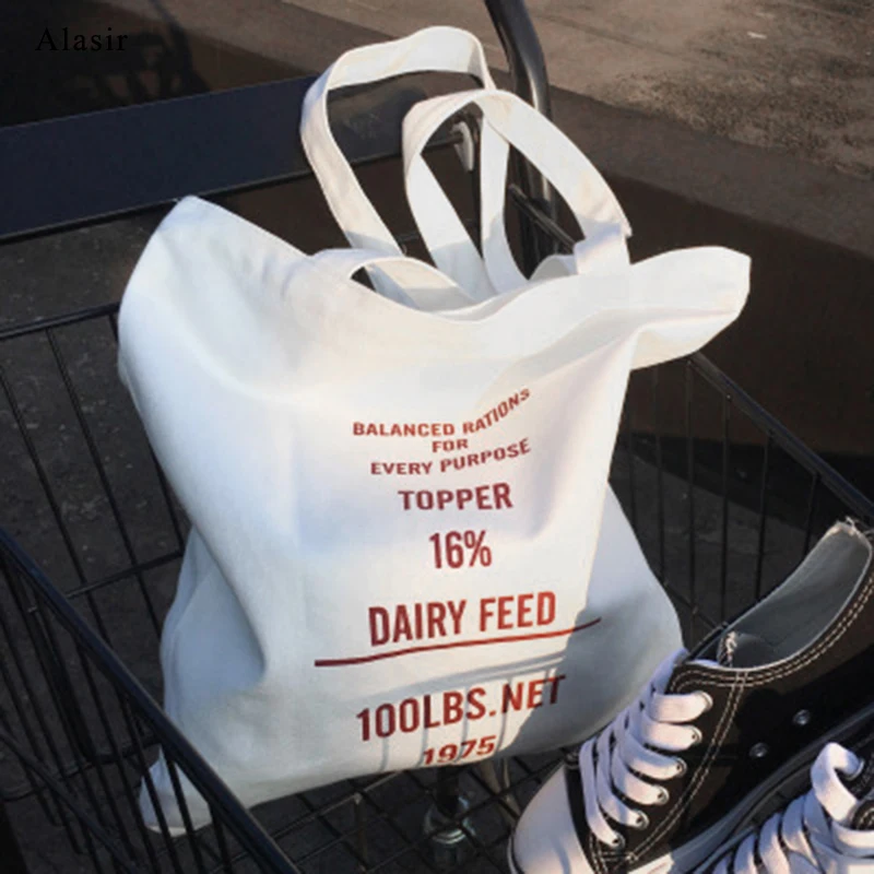 Alasir простая Холщовая Сумка с буквенным принтом для женщин корейский стиль сумки