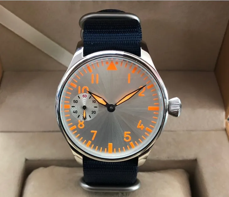 44 мм GEERVO серебристый циферблат orange номера r световой Азиатский 6497 17 jewels