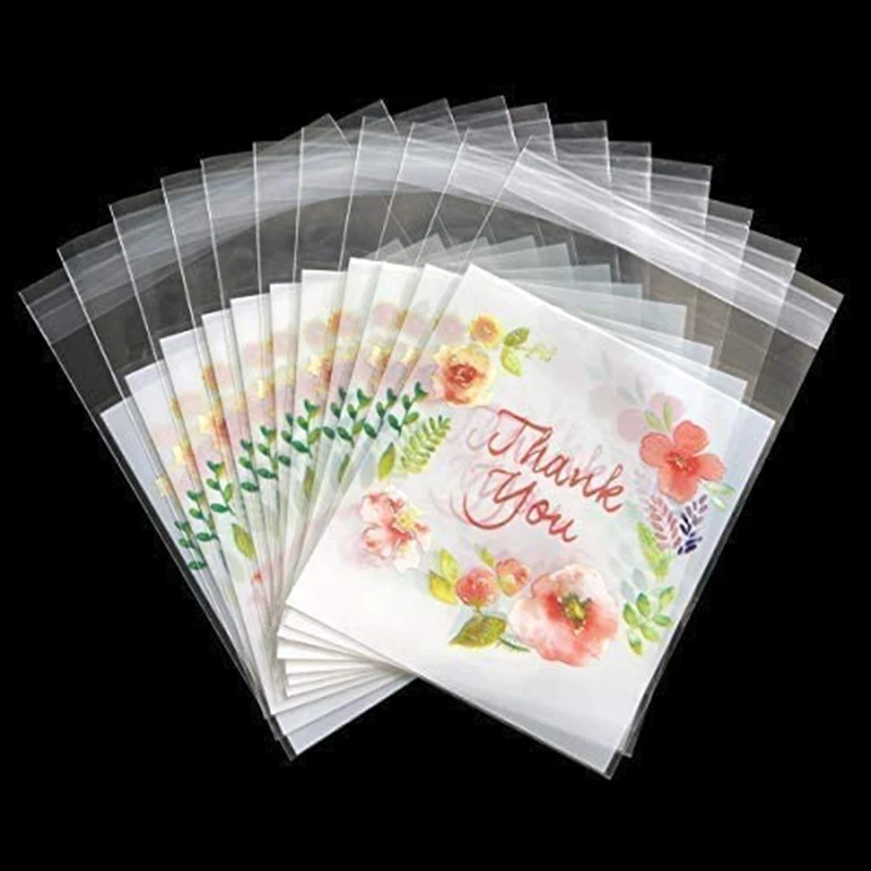 

100Pcs Plastic Bags Thank you Cookie Candy Bag Self-Adhesive For Wedding Birthday Party Gift Bag Biscuit Baking Packaging Bags