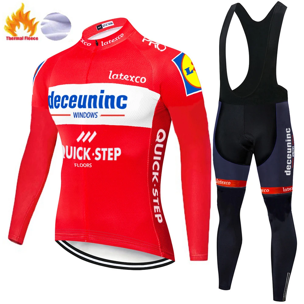 Термальность флис uniforme ciclismo hombre QUICK STEP Длинные рукава Велоспорт Джерси 9D
