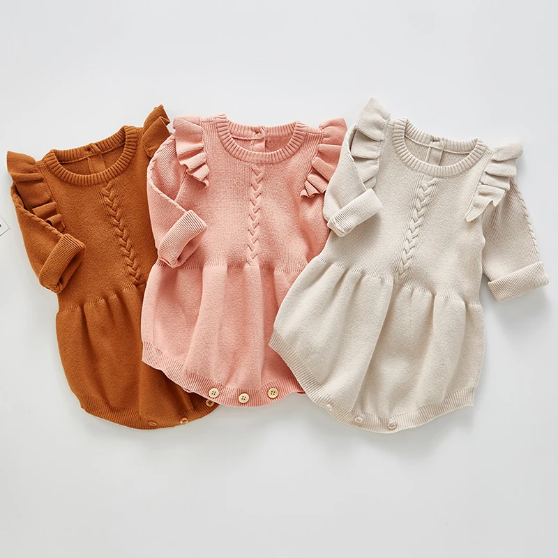 

Autumn Winter New 2020 Baby Girl Fly Sleeve Rompers Baby Girl Pure Color Long Sleeves Rompers Baby Girl Newborn Rompers
