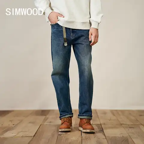 SIMWOOD/Новинка 2022 года; Сезон весна; Джинсы из ткани 15 унций; Мужские свободные зауженные брюки из 100% хлопка; Джинсовые брюки высокого качества
