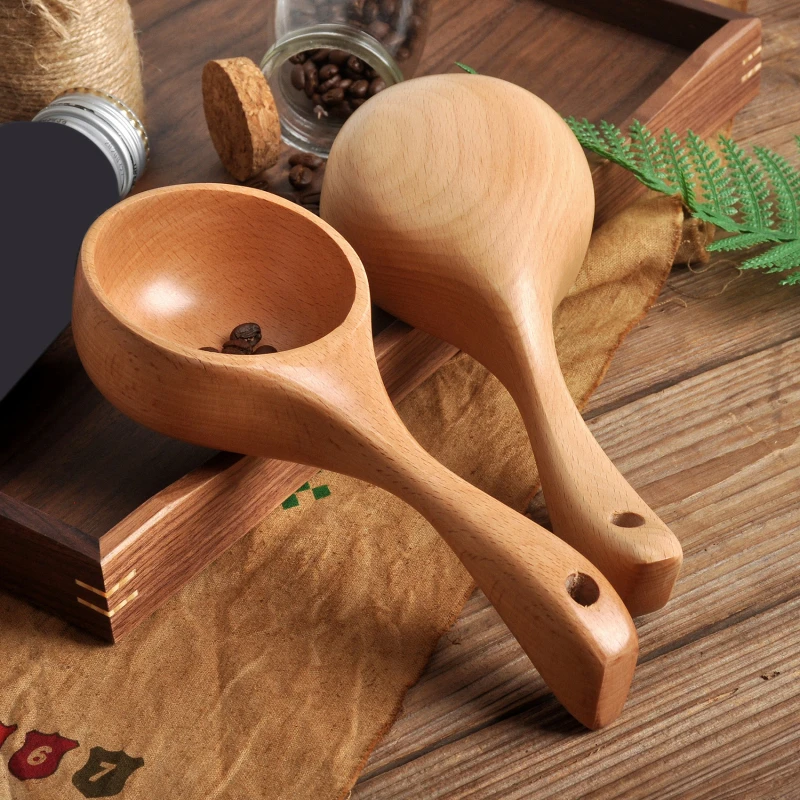 

NEW Short Handle Solid Wood Scoop Japanese-style Rice Scoop Kitchen Water Scoop Wooden Spoon Bath Sauna Wooden Bucket Spoon