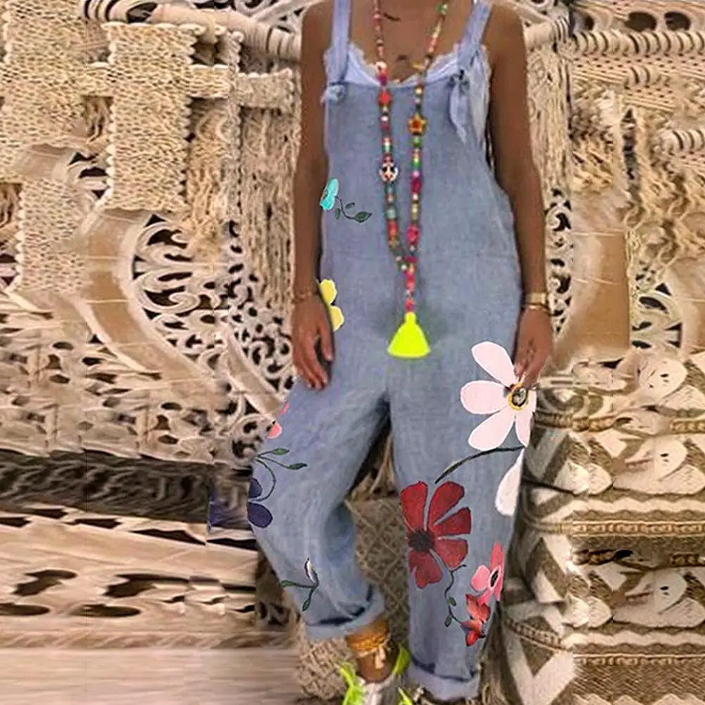 

Женский свободный комбинезон без рукавов в стиле бохо