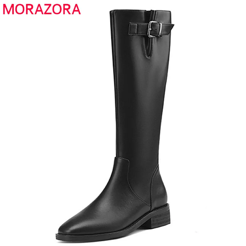 

MORAZORA 2022 New Arrive Genuine Leather Knee High Boots Women Western Boots Zip Buckle Low Heels Fashion Shoes Ladies