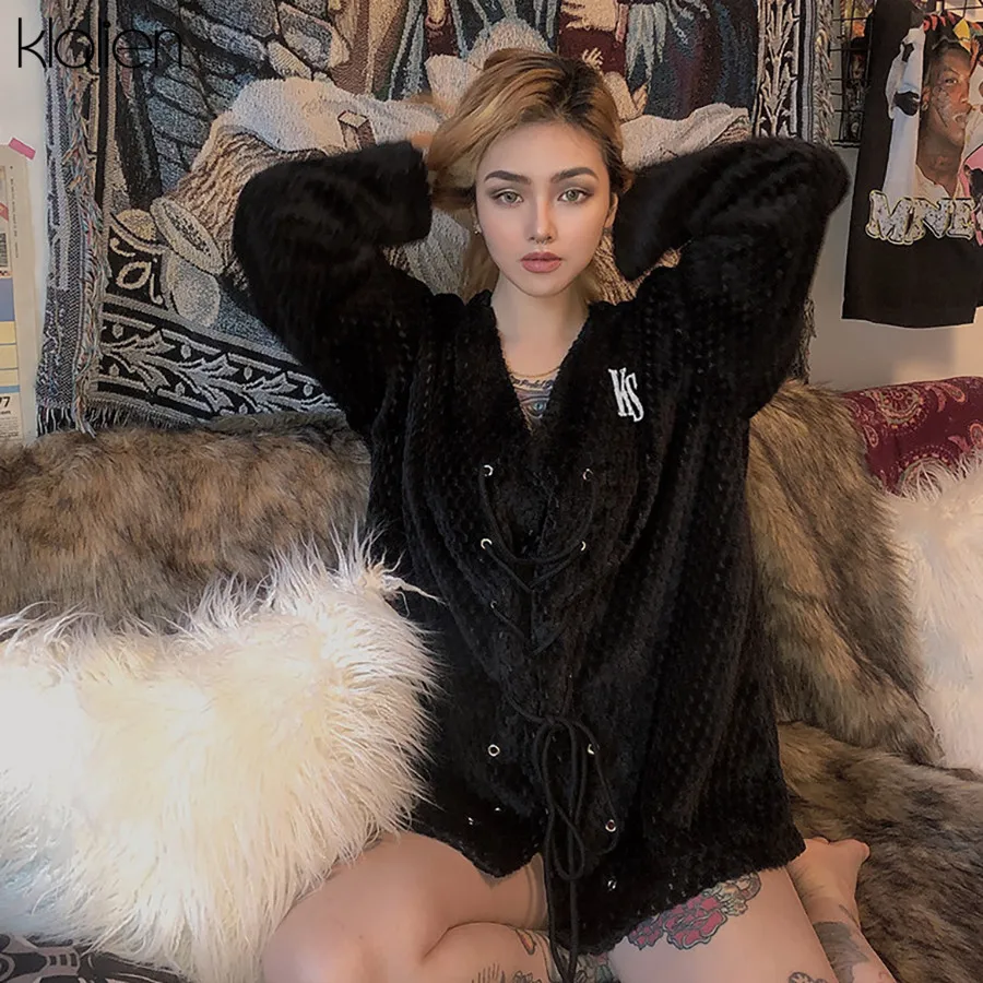 Осеннее уличное повседневное Черное длинное пальто KLALIEN лидер продаж 2019 женское