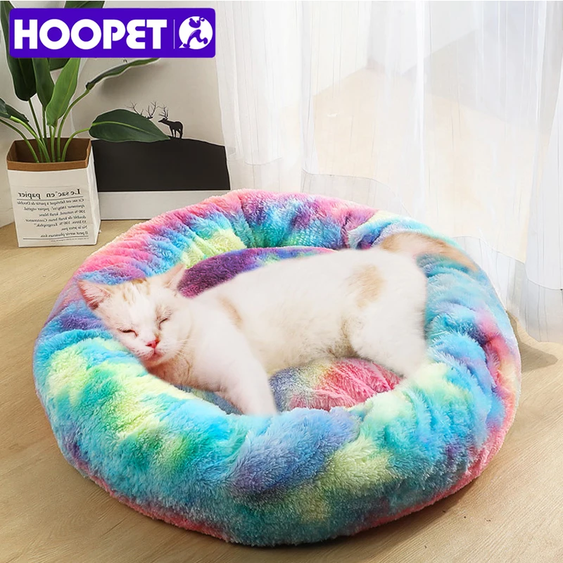 HOOPET круглые плюшевые кошки кровать Дом Мягкая длинная плюшевая кошка кровать круглая собака кровать для маленьких собак кошки гнездо зимняя теплая спальная кровать