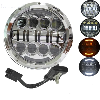 80W headlight chrome Круглый 7 ''мотоцикл черный проектор Moto светодиодный светильник лампа головной светильник для Harley Sportster Touring Street Glide Softail FLHXF Trike - Цвет: 80W headlight chrome