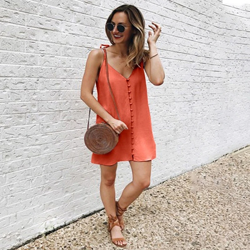 Платье мини женское Пляжное летнее повседневное без рукавов с треугольным