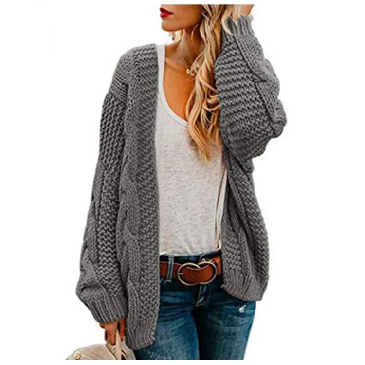 

women's mid-length solid color casual loose coat cardigan 2021 spring and autumn new thick needle twist knit cardigan