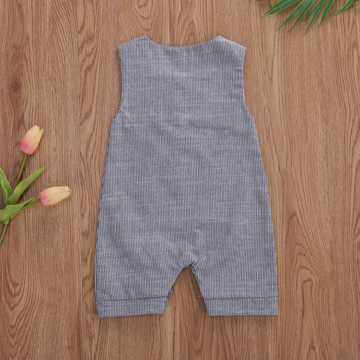 

Newborn Baby Boy Romper One-pieces Buttons Striped Jumpsuit Cotton Linen Playsuit Sleeveless Clothes Outfits