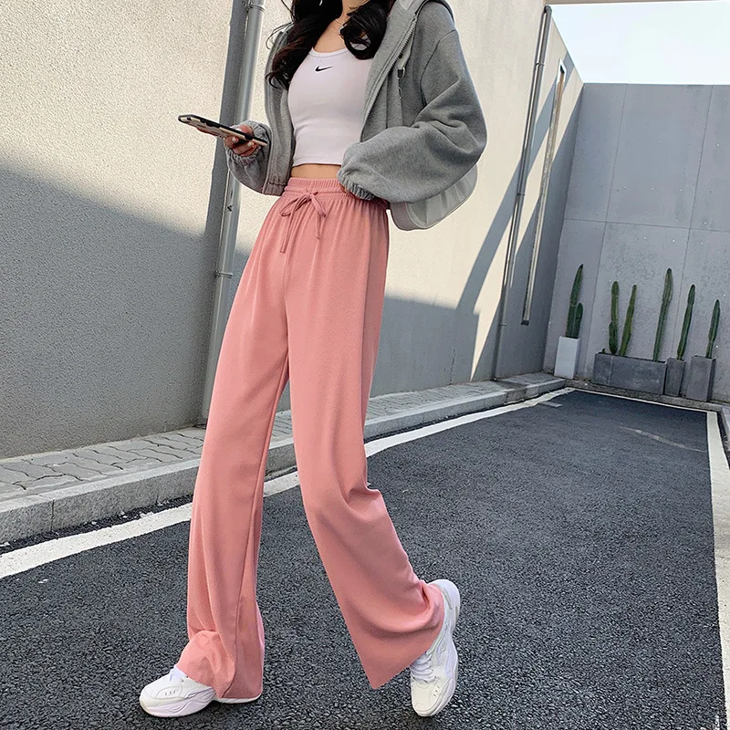 

New Women's Spring Autumn Casual Oversize Cool Pant Loose Wide Leg Solid High Pant Z21001