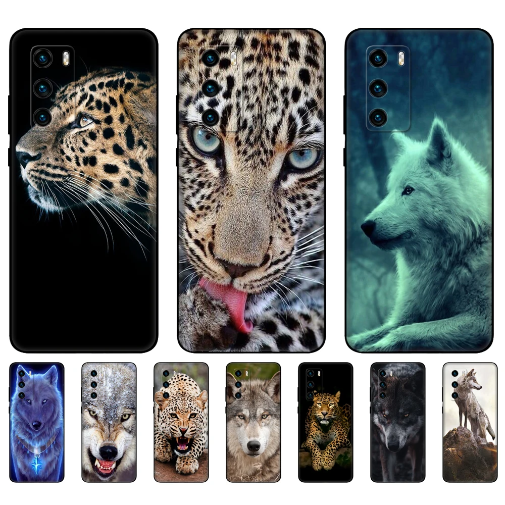 

Black tpu Case For Huawei P30 Lite P30 Pro P40 Case For Huawei P40 LITE E P Smart 2020 Case Cover Animal wolf tiger leopard