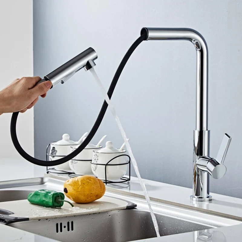 Смеситель для кухонной раковины с одной серебряной ручкой хромированный