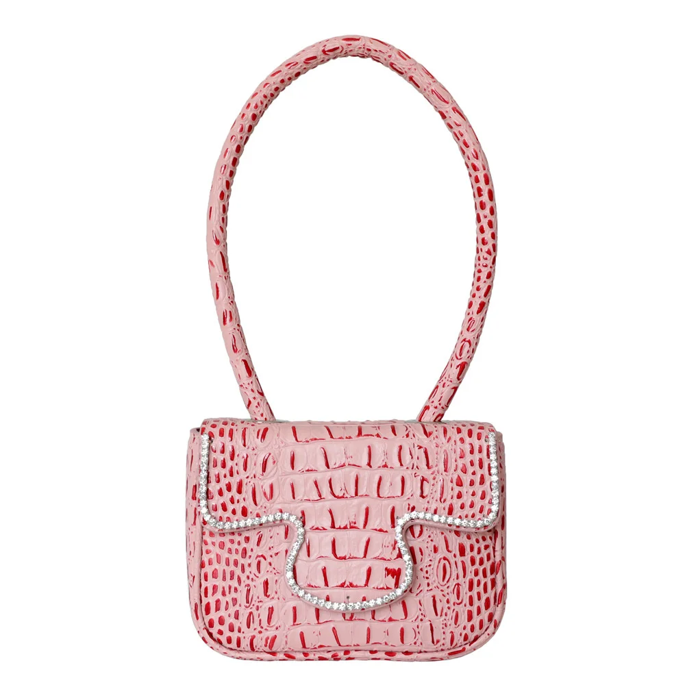 

Сумка-тоут женская из натуральной коровьей кожи, с крокодиловым узором и стразами