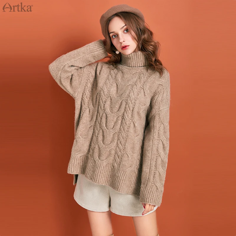 

Женский свитер с высоким воротником ARTKA, разноцветный утепленный Свободный пуловер, 4 цвета, YB10893Q, зима 2019