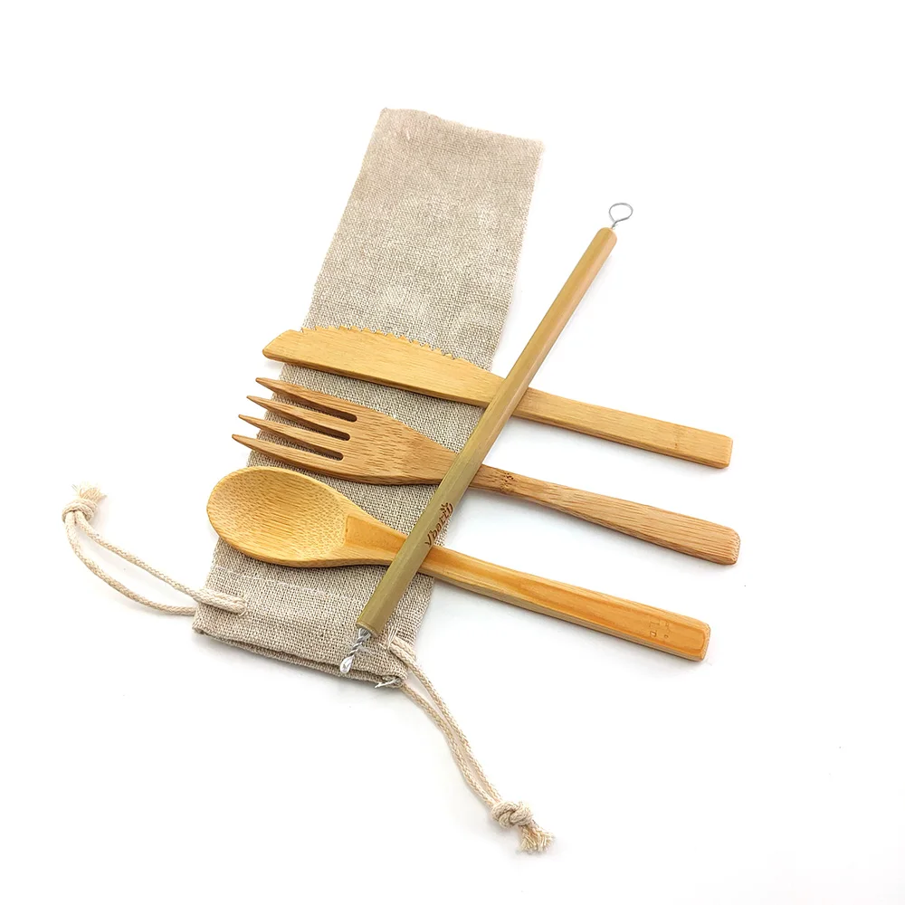 Набор бамбуковых столовых приборов Бамбуковая посуда 6 шт. многоразовый дорожная