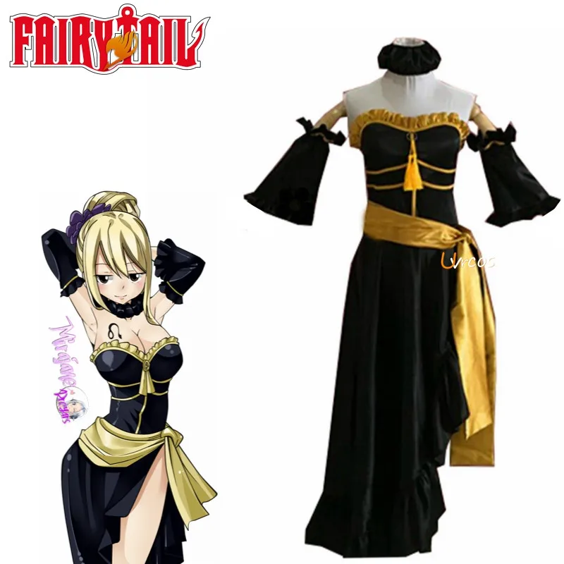 Disfraz de Fairy Tail, traje de Cosplay de Lucy Heartfilia, vestido negro