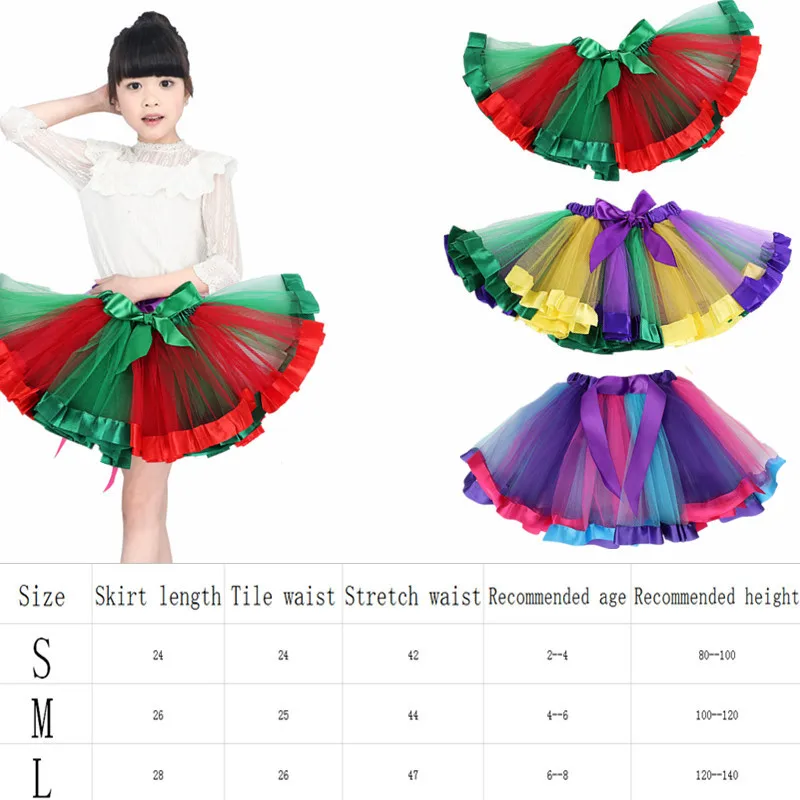 

2-8 Years Old Children's Summer Colorful Skirt Girl Mini Pettiskirt Party Dance Rainbow Tulle Skirts