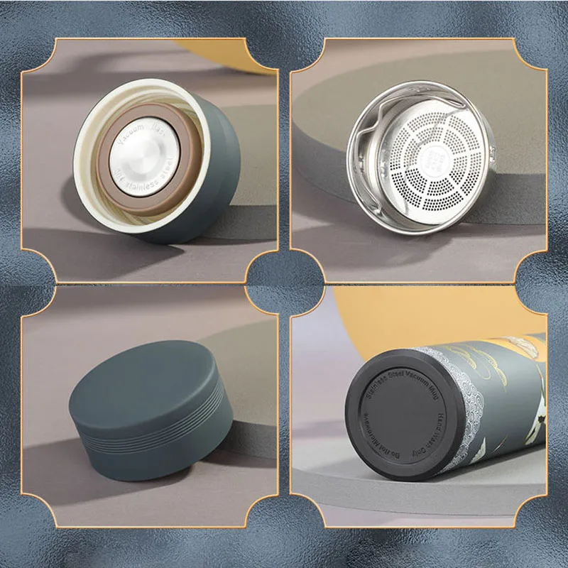 

450ml Chinese Style 304 Stainless Steel Vacuum Flask Water Bottle with Filter Thermos Coffee Mug Thermocup Best Gift