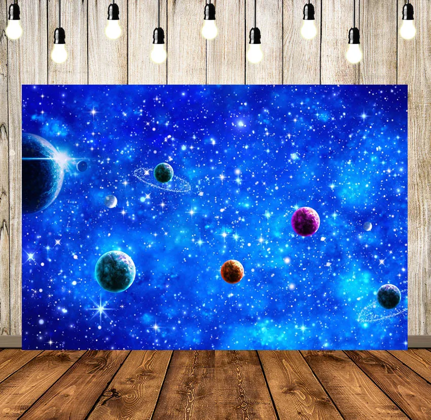 Космическая планетная тема для декорации детской вечеринки на День Рождения: фон с блестящей луной, Сатурном, Землёй, плакат для бейби-шауэра в студии.