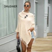 danjeaner women sweater tops fall 2019 fashion tassels cloaks knitted solid pullovers pull femme turn down collar wrap swing