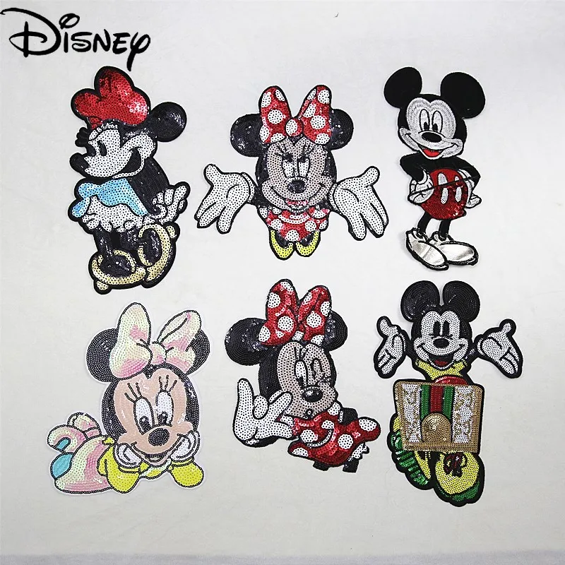

Disney Cartoon Anime Minnie Mickey Cloth Sticker Simple Cute Sequin Embroidered Clothing Accessories Patch Sticker