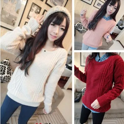 

Women sweater New 2015 fund autumn winters twist female turtleneck O-Neck Natural Color Casual Wool promotion real