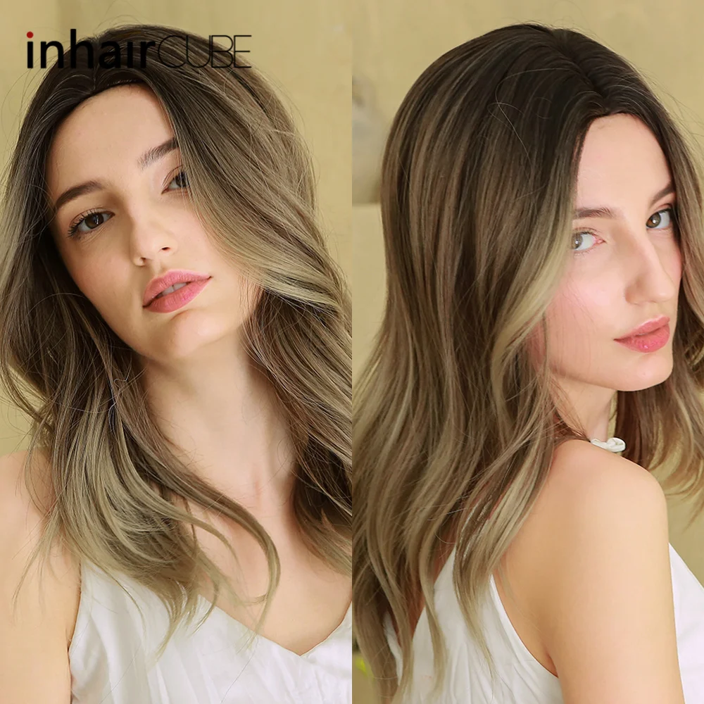 Inhaircube синтетические парики с длинными волосами темно-коричневый корень