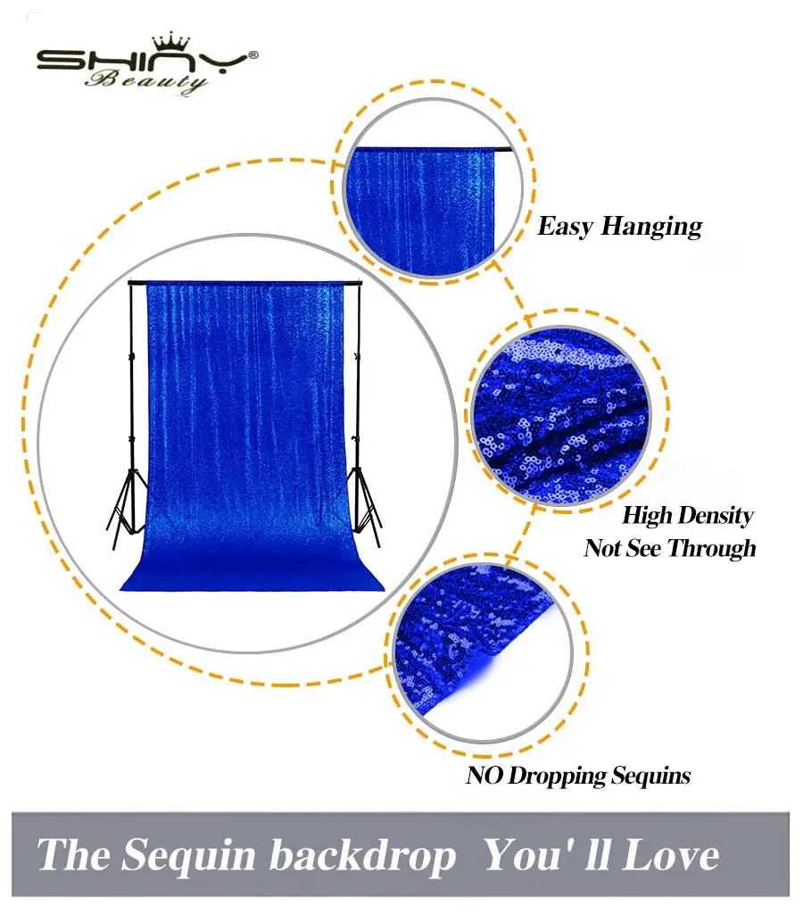 

Shinybauty 7X7FT Sequin Backdrop Royal Blue Sequin Curtains Glitter Royal Blue Decoration Back Drops For Party-M190812