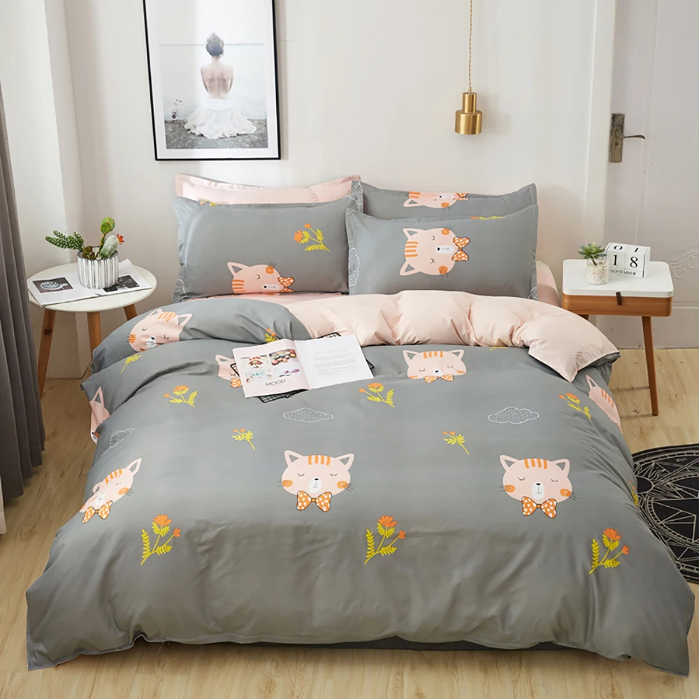 Набор постельных принадлежностей thumпостельных с мультяшным котом серое милое