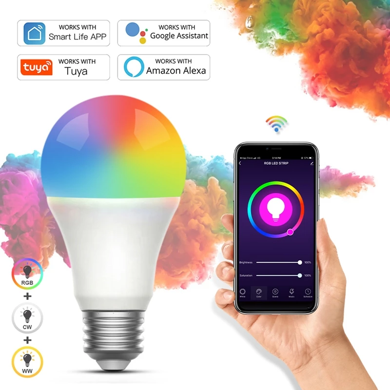 Умсветильник лампочка Tuya 12 Вт 15 изменение цвета Wi Fi светильник E27 RGB светодиодная