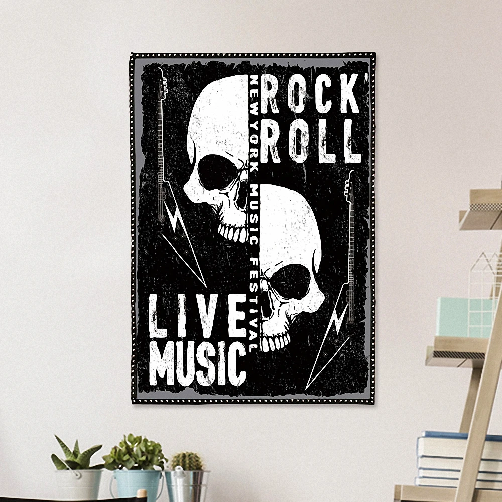 

LIVE MUSIC ROCK ROLL Retro Rock Music Poster Wall Art Hanging Banner Heavy Metal Art Flag Tapestry Canvas Painting Wall Sticker