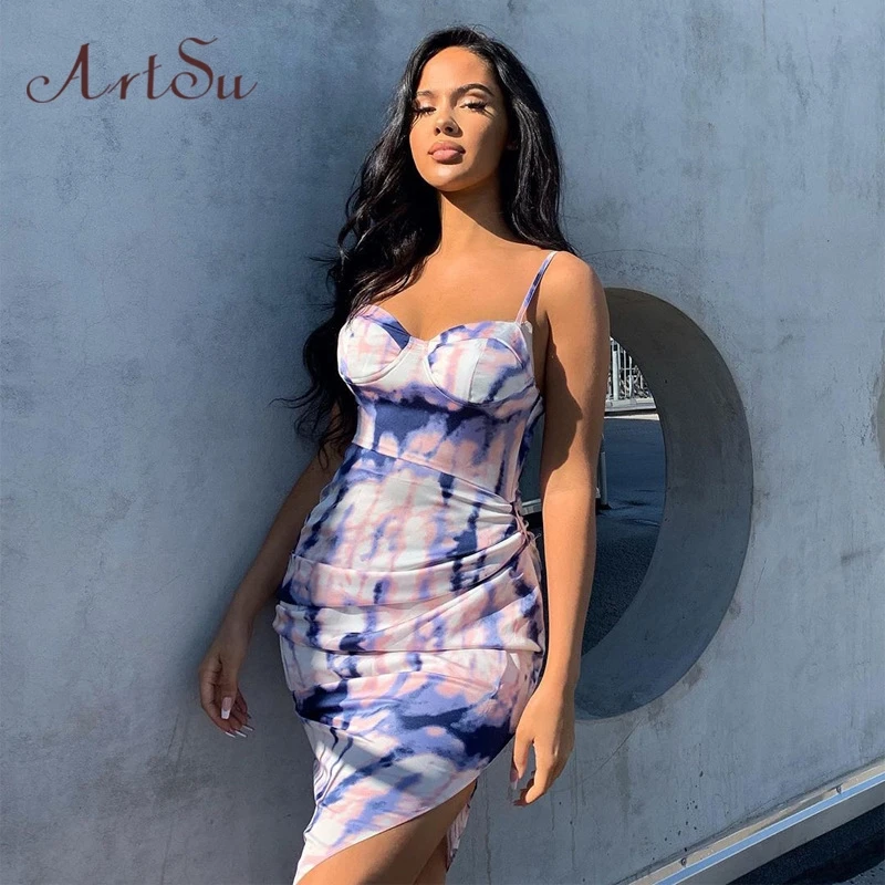 

Artsu Boho сексуальное летнее платье с принтом без бретелек без рукавов с разрезом асимметричное платье без черного цвета Vestido Mujer вечерние плат...