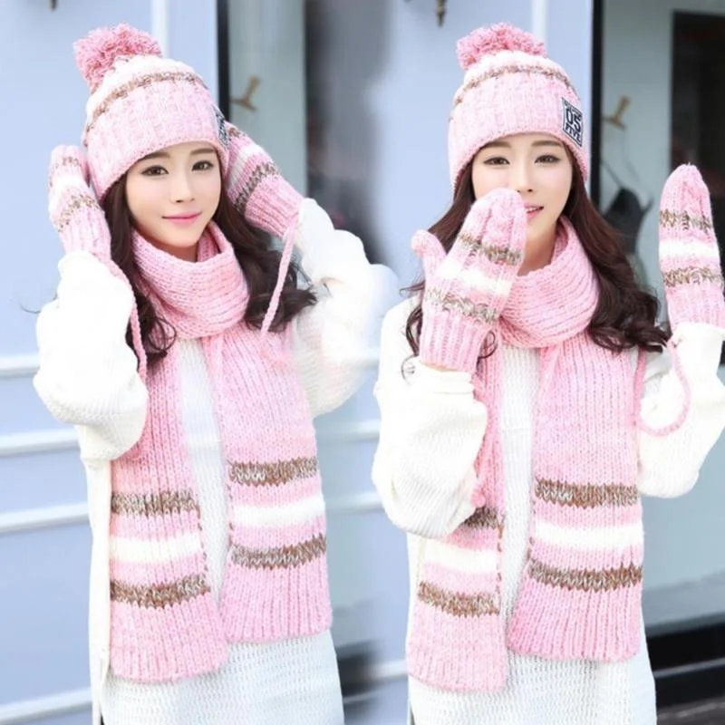 3 шт./компл. меховая шерстяная вязаная шапка с мехом енота женская теплые шапки