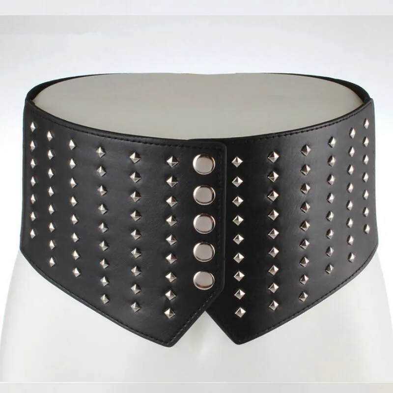 

European Style Super Wide Women Belts Women Fashion Elastic Rivet Waistband Female Coat Hige Waist Belt Waist Sealing Accessory