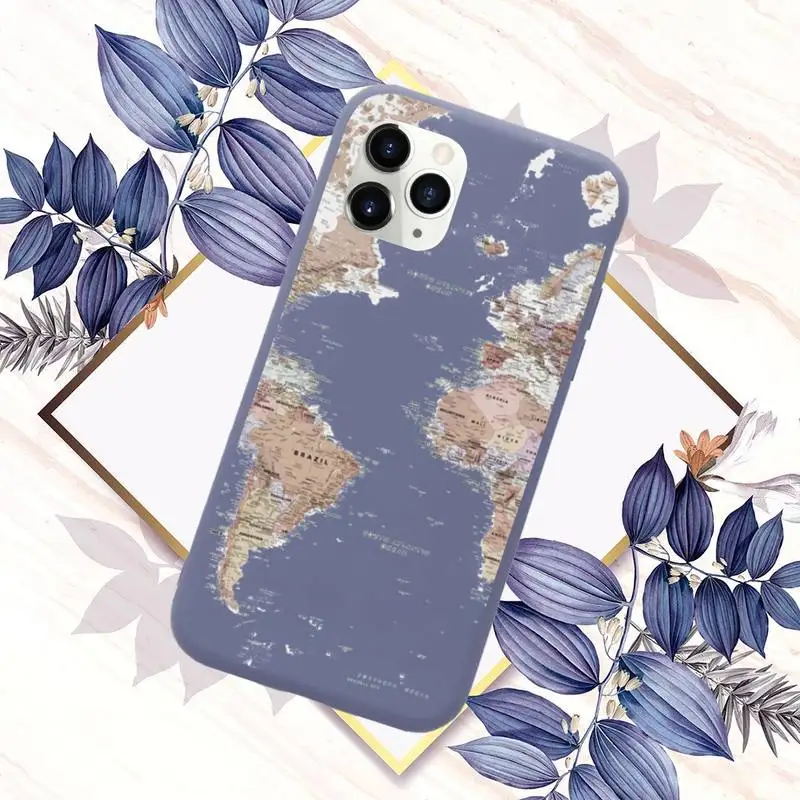 

map word travel Phone Case Purple Candy Color for iPhone 11 12 mini pro XS MAX 8 7 6 6S Plus X SE 2020 XR