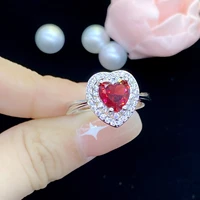 925 silver new fashion temperament heart shaped simulation ruby love group inlaid zircon adjustable ring for women fine jewelry