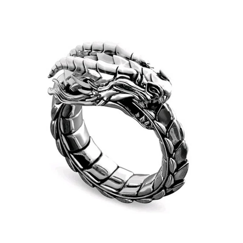 

ZHIXUN Vintage Plated Norway Myth Nidhogg Dragon Ethnic Amulet Religious Ring for Genuine Faith Unisex Jewelry Gift
