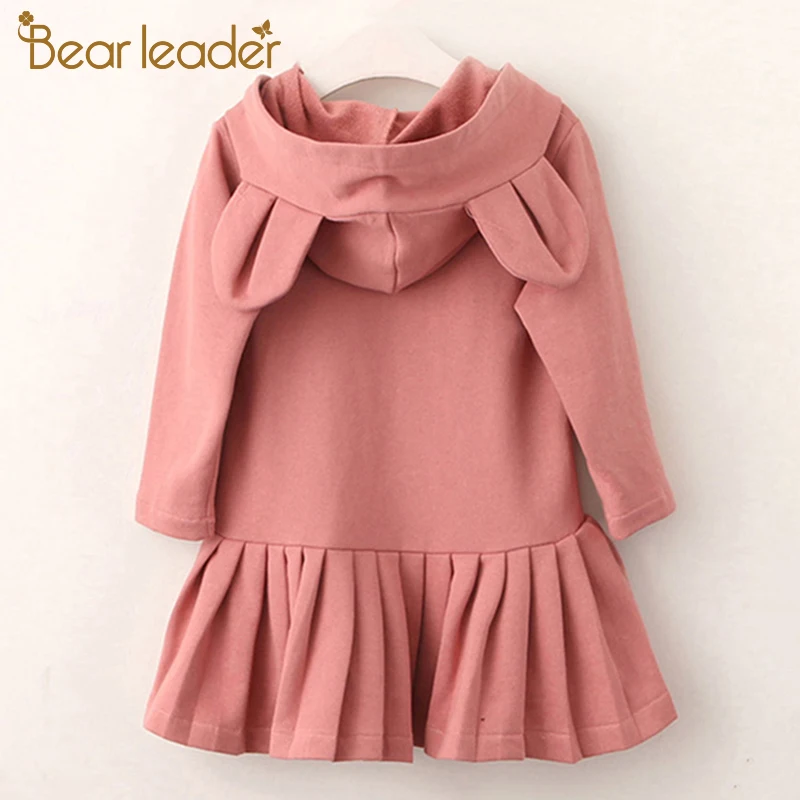 Bear leader/платье для девочек; Новинка; брендовая блузка для маленьких девочек; одежда для детей с длинными рукавами и капюшоном с кроличьими ушками и рюшами; Одежда для девочек