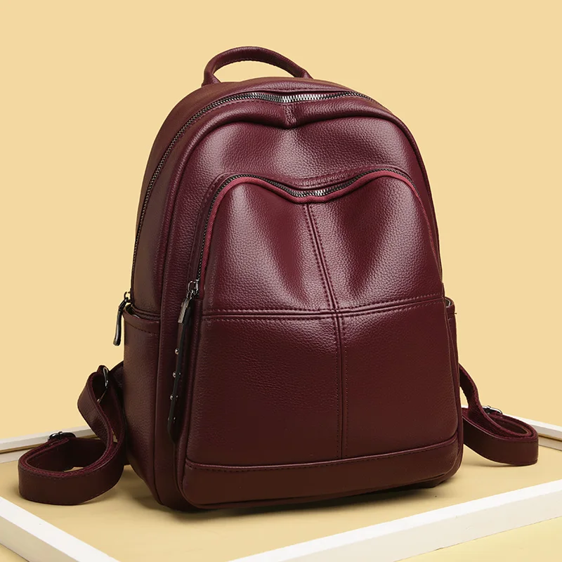 

2021 New Women's Backpacks High Quality Soft Leather Backpack Large Capacity Travel Backpack Ladys Casual Solid Color School Bag