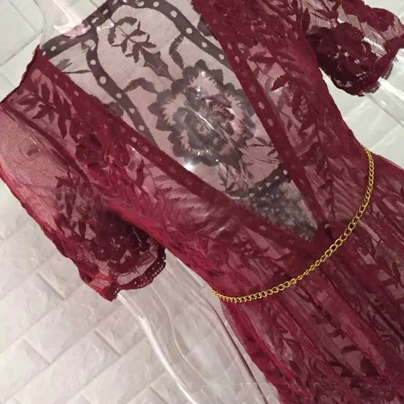 

Boho Inspired gypsy embroidery LACE MAXI DRESS Plunge Neck slit side tunic summer dress 2020 new sexy beach dress clothes female