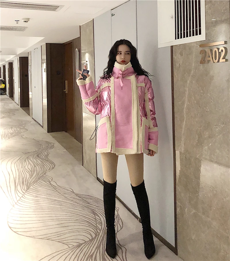 WHITNEY WANG осенне-зимняя модная уличная шерстяная куртка из искусственной кожи с подкладкой женская кожаная куртка в байкерском стиле Толстая парка пальто
