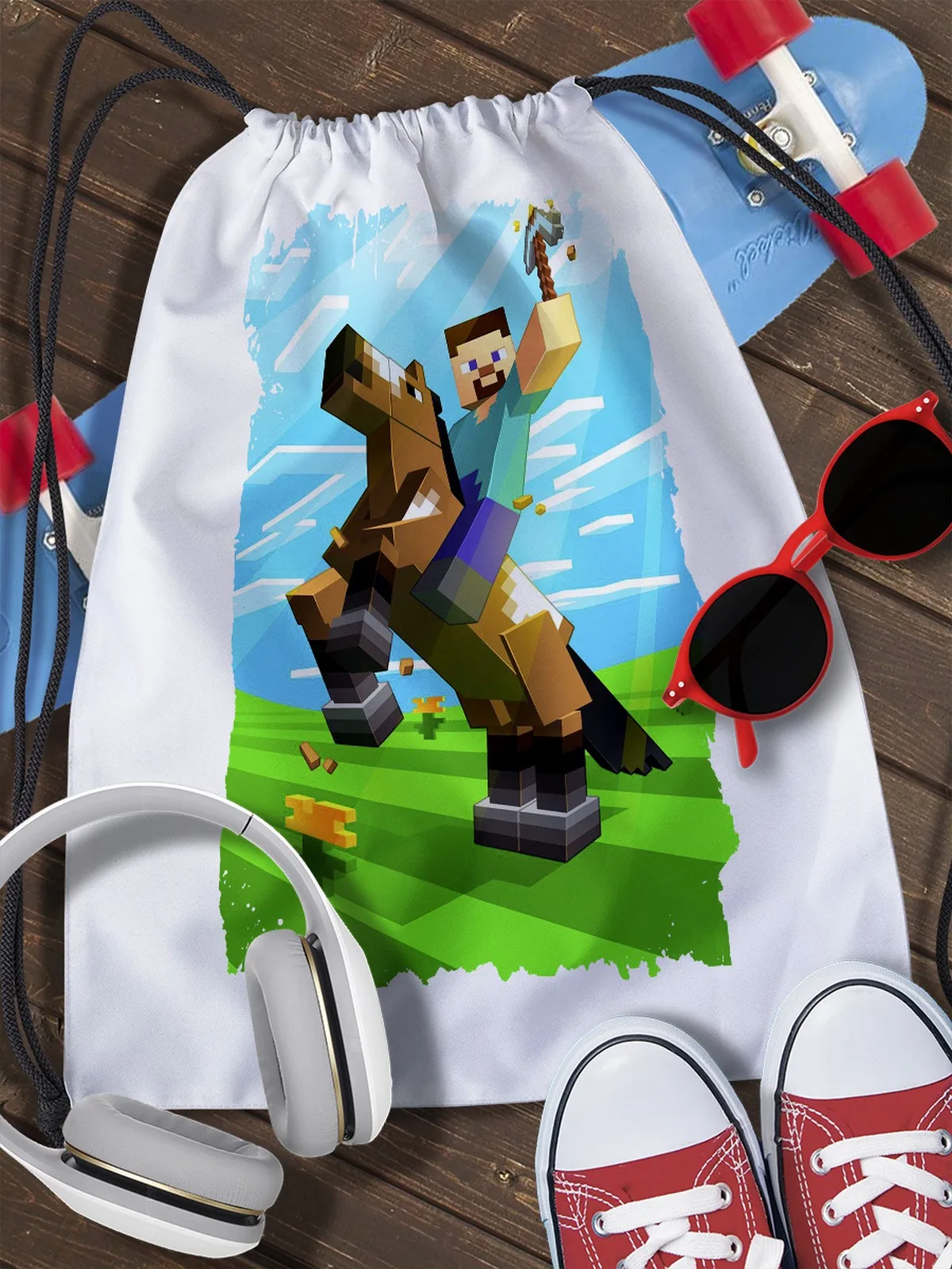 Pouch bag for shoes Minecraft (Minecraft пиксили blocks Creeper Steve enderman редстоун)-6058 | Drawstring Bags