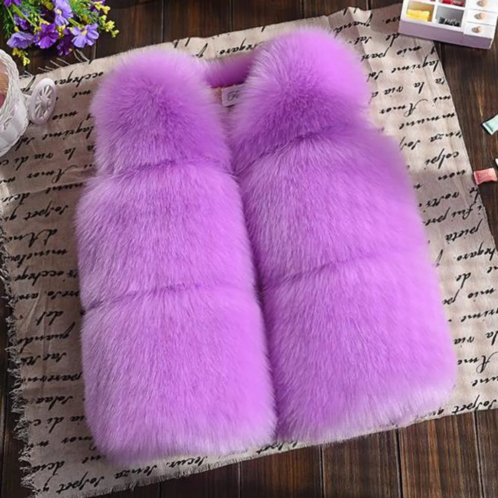 purple Детский жилет из искусственного меха для девочек; сезон осень-зима; модный толстый теплый жилет; детская верхняя одежда; одежда для маленьких девочек; Рождественский подарок - Цвет: purple