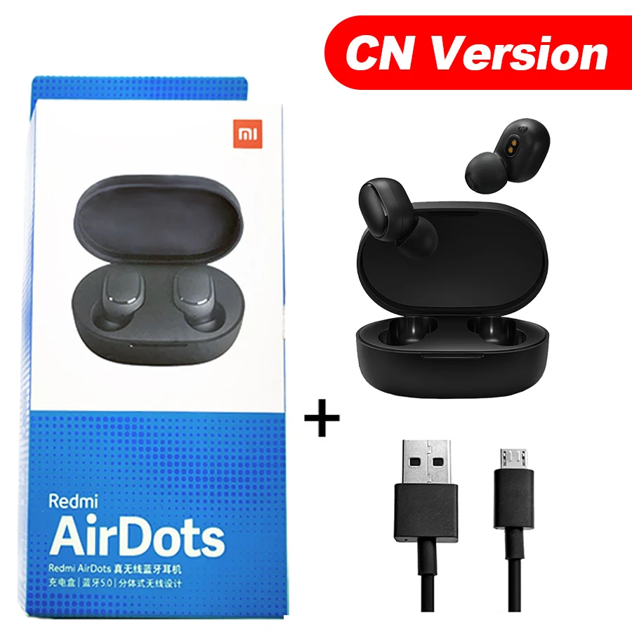 CN Version N Cable Оригинальные беспроводные наушники Xiaomi Redmi Airdots TWS, наушники с громкой связью, голосовое управление, Bluetooth 5,0, шумоподавление, управление AI - Цвет: CN Version N Cable